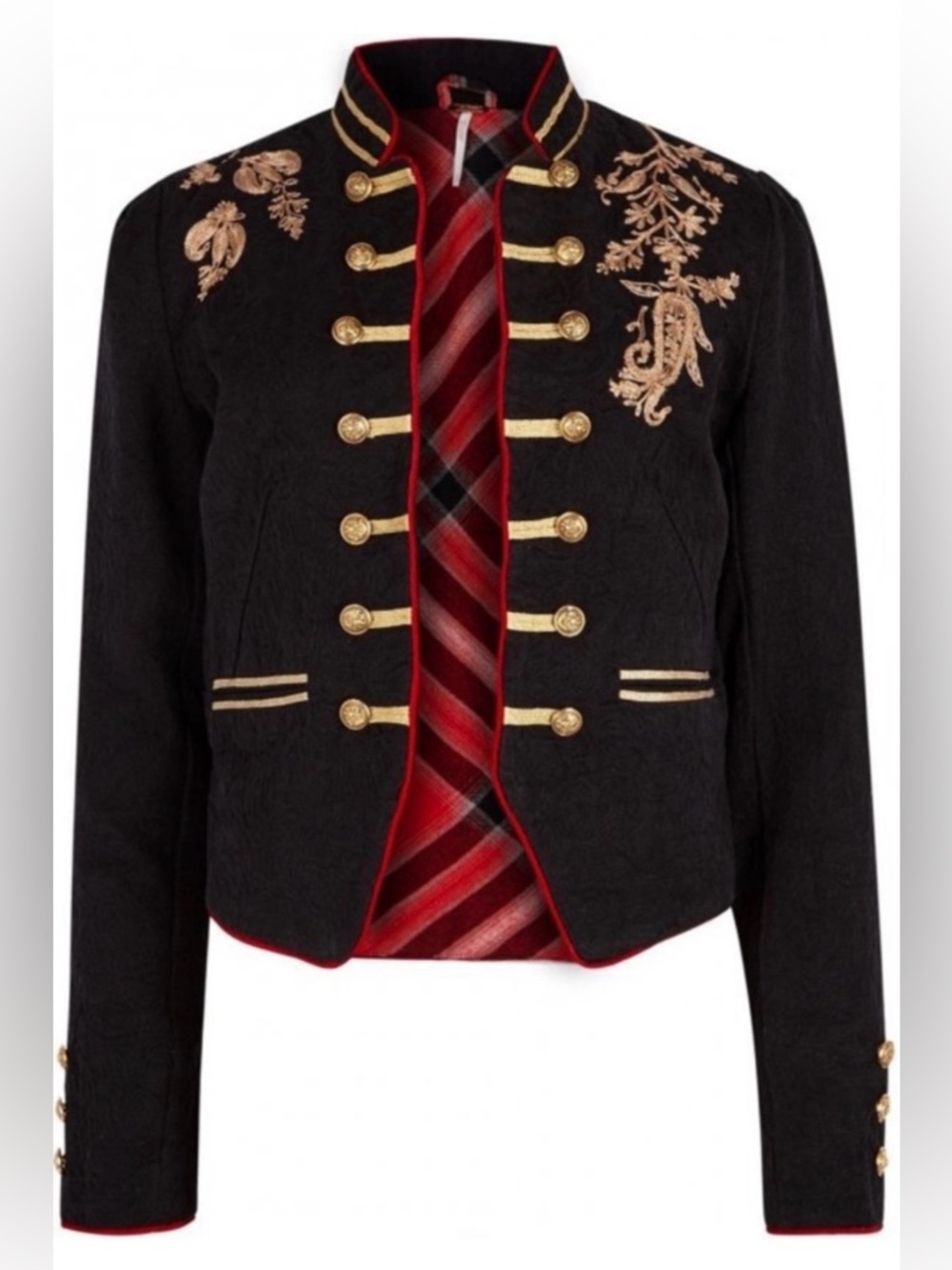 Free People Lauren Embroidered Military Band Jacket